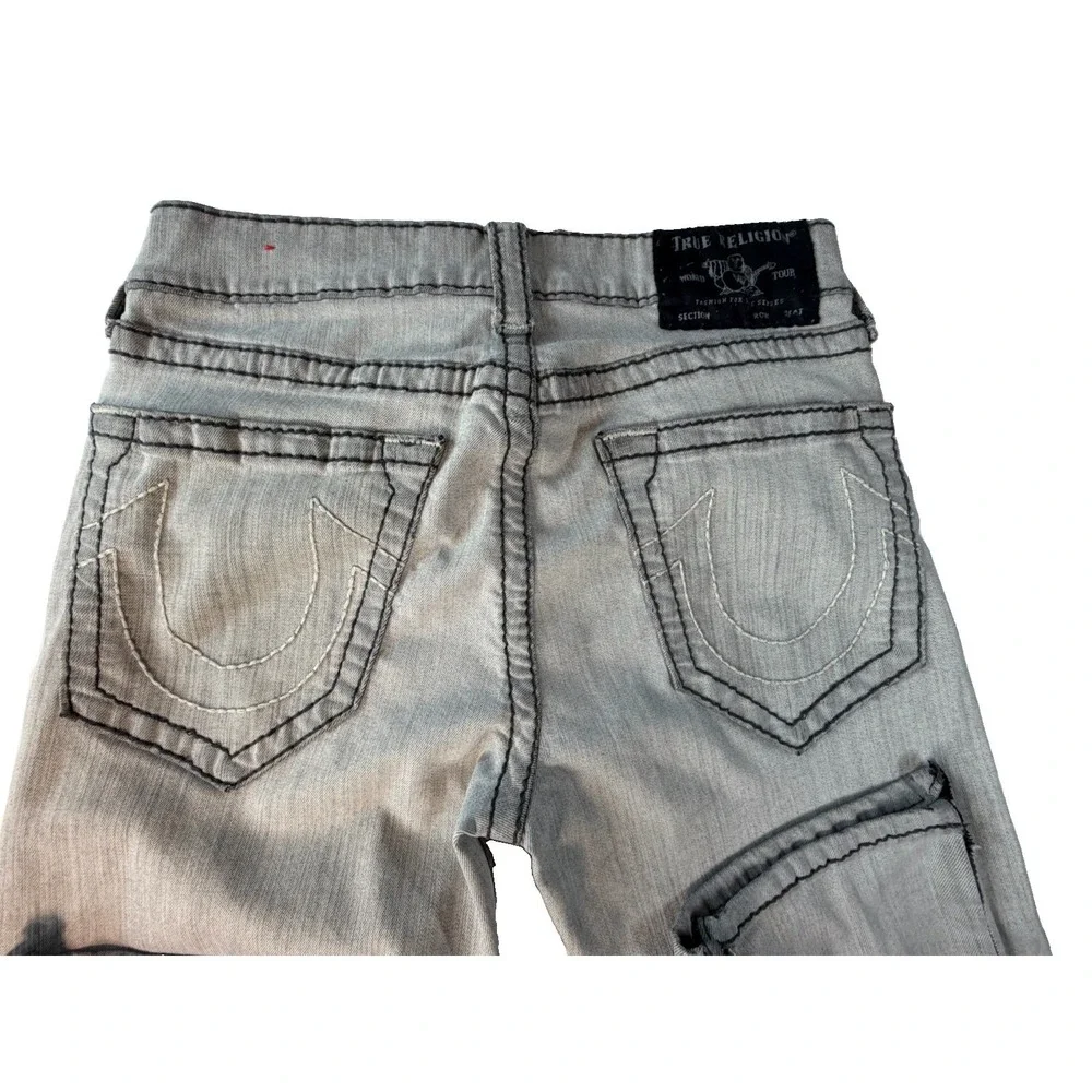 True Religion Ricky Straight Jeans M 30/31 Gray Contrast Stitch U2K Distressed